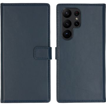 Selencia Echt Lederen Bookcase Samsung Galaxy S23 Ultra - blauw