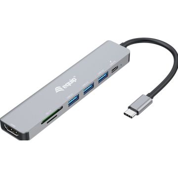 Equip Dock USB-C->HDMI,3x USB3.0, 100W PD,SD/TF zwart