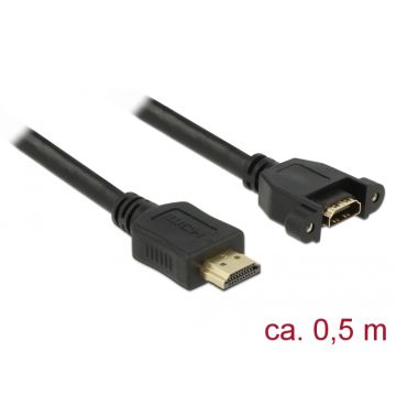 DELOCK HDMI-Kabel A->A St/Bu z.Einbau 4K 30Hz 0.50m zwart