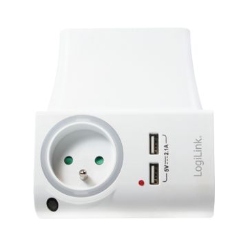 Logilink Steckdosenadapter, 2x USB-Port+Ladeschale, Frankr.