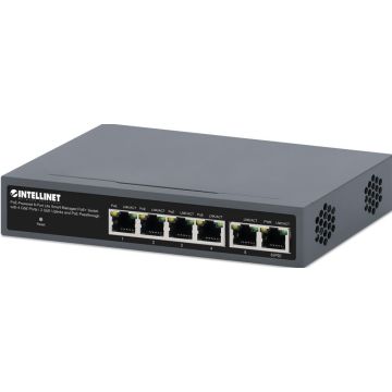 INTELLINET 6-Port PoE Powered Gbit PoE+ Switch Passthr. 60W