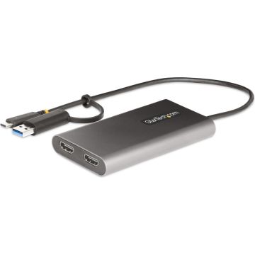StarTech.com USB-C to Dual-HDMI Adapter, USB-C or A to 2x HDMI, 4K 60Hz, 100W PD Pass-Through, 1ft (30cm) Built-in Cable, External Video Graphics Adapter - USB to HDMI Multi-Monitor Converter for Laptop (109B-USBC-HDMI)