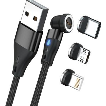 RealPower Magnetic cable 3 Amp,1m,zwart met adapters