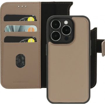 Mobiparts Leather 2 in 1 Wallet Case Apple iPhone 15 Pro Taupe - Smartphonehoesje