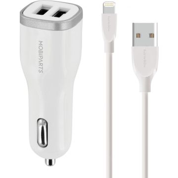 Mobiparts Car Charger Dual USB 4.8A + Lightning Cable White