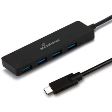 MediaRange USB Type-C auf USB 3.0 Verteiler 1:4 schwarz