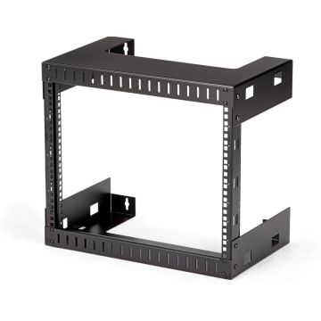 StarTech.com 8U 19" Wall Mount Network Rack - 12" Deep 2 Post Open Frame Server Room Rack for DataAVITComputer EquipmentPatch Panel with Cage Nuts & Screws 135lb Capacity, Black (RK812WALLO)