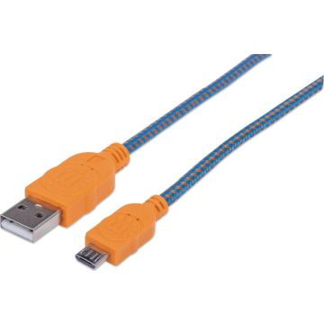 Manhattan USB Kabel A -> micro B St/St 1.0m blauw/oranje retail