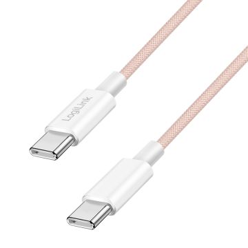 Logilink USB 2.0 Typ-C Kabel C/M > C/M, Nylon, 60W rosa 0,5m
