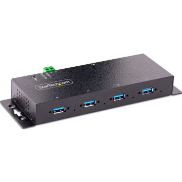 StarTech.com 4-Port Industrial USB 3.0 5Gbps Hub, Rugged USB Hub w15kV Air8kV Contact ESD and Surge Protection, DINWallDesk Mountable USB-A Hub, USB Expansion Hub with Locking Ports - Metal Construction (5G4AINDNP-USB-A-HUB)