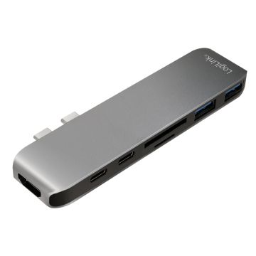 Logilink Dual USB-C Multifunktion HUB, Aluminium grijs