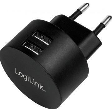 LogiLink USB Wall Charger 2port,Fast Charging 10.5W, zwart