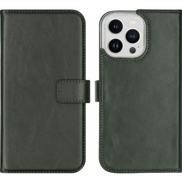 Selencia Echt Lederen Bookcase iPhone 14 Pro Max - Groen