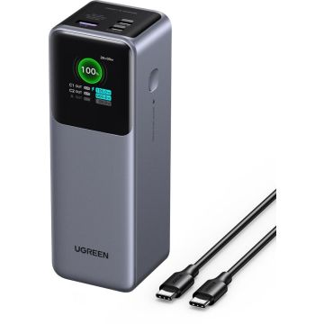 UGREEN Nexode Power Bank 25000mAh 200W Bliksemsnel opladen Ervaar razendsnel opladen met de nieuwste PD 3 1 technologie Je MacBook Pro 16 laadt op tot 56 in slechts 30 minuten Met twee 100W poorten kun je twee laptops tegelijkertijd opladen Enorme ca