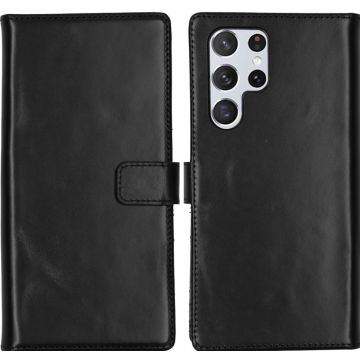 Selencia Echt Lederen Bookcase Samsung Galaxy S22 Ultra - Zwart