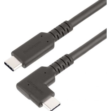 StarTech.com 1.6ft (50cm) Rugged Right Angle USB-C Cable, USB 3.2 Gen 2 (10 Gbps), USB C to C Data Transfer Cable, 4K 60Hz DP Alt Mode, 100W Power Delivery - 90 Degree USB-C Cable (RUSB31CC50CMBR)