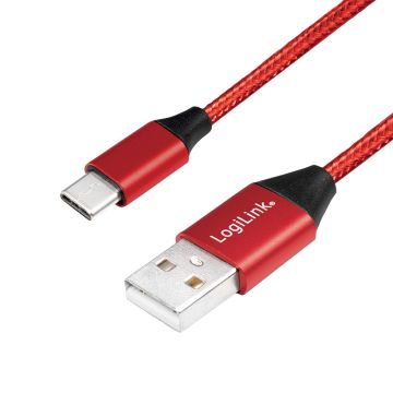 Logilink USB 2.0 Kabel zu USB-C stekker, rood , 1,0m
