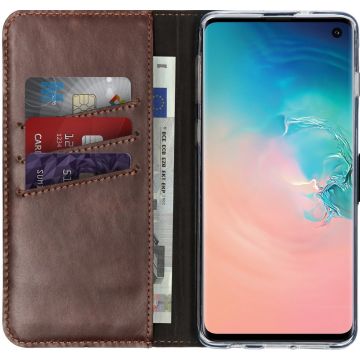 Selencia Echt Lederen Bookcase Samsung Galaxy S10 - Bruin