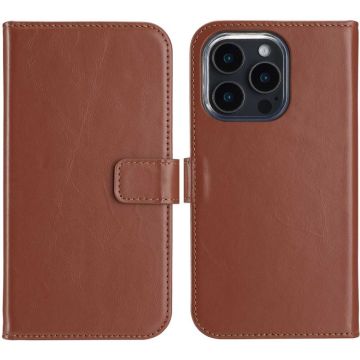 Selencia Echt Lederen Bookcase iPhone 16 Pro - Lichtbruin