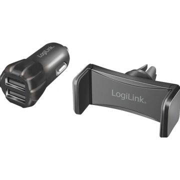 Zub Logilink USB Car Charger Set USB 2-Port Black incl. holder