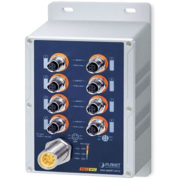 PLANET Industrial 8-Port M12. 4pin 802.3at PoE+ Switch