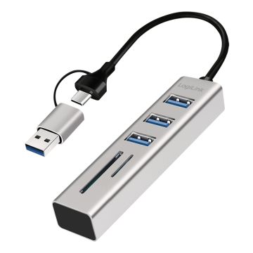 Logilink USB 3.0 HUB, 3x USB-A, SD/microSD-Slot, 5 Gbit/s