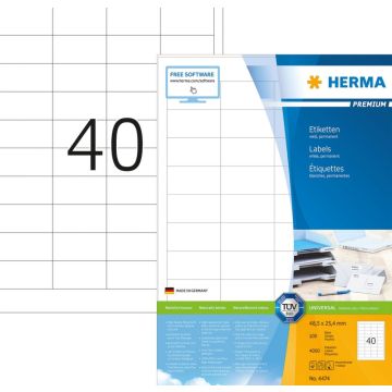 Herma 4474 Etiketten wit 48,5x25,4 Premium A4 4000 st.