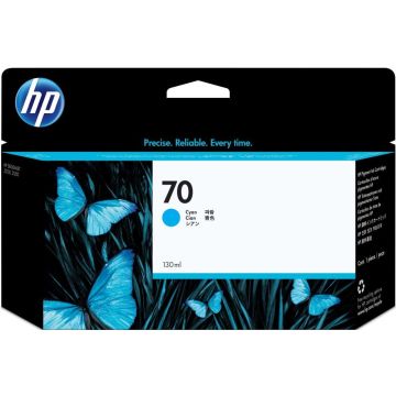 HP 70 cyaan DesignJet inktcartridge, 130 ml, Normaal rendement, Cyaan, Inkt op pigmentbasis, 130 ml, 1 stuk(s)