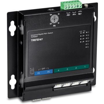 TRENDnet 6-Port Industrial Gigabit PoE+ WallMount Front Acc.