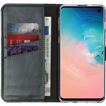 Selencia Echt Lederen Bookcase Samsung Galaxy S10 - Groen
