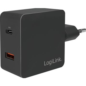 LogiLink USB Wall Charger 2port,w/PD,USB-AF & USB-CF,18W,sch