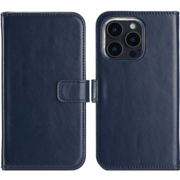 Selencia Echt Lederen Bookcase iPhone 16 Pro Max - Blauw