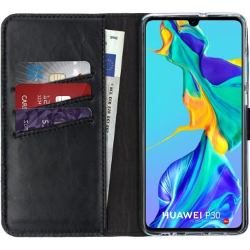 Selencia Echt Lederen Bookcase Huawei P30 - Zwart