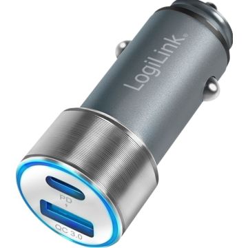 LogiLink USB Kfz oplader 2Port 1xUSB-C PD,1xUSB-A QC,36W