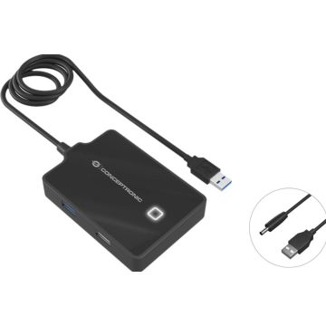CONCEPTRONIC USB-Hub 4-Port 3.0 ->1x3.0 3x2.0 o.voeding zwart