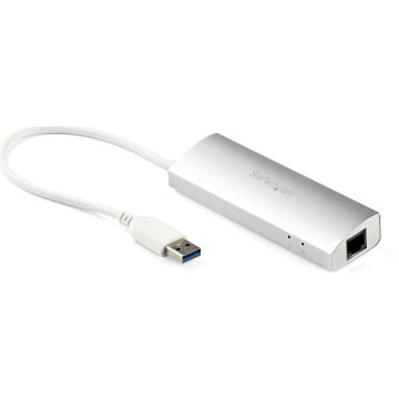 StarTech.com 3-Poorts draagbare USB 3.0 hub met Gigabit Ethernet - Aluminium USB hub met Gigabit netwerkadapter