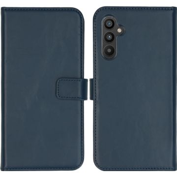 Selencia Echt Lederen Bookcase Samsung Galaxy A34 (5G) - Blauw