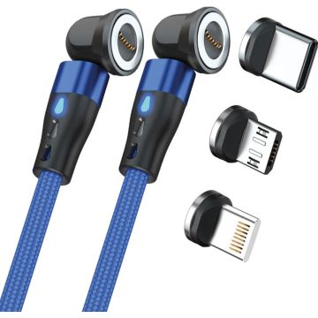 RealPower Magnetic cable,1m,2x magnetisch,blauw met adapters