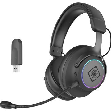 Deltaco Gaming DH440 Draadloze USB-Gamingheadset met 7.1 surround sound en traagschuim, RGB, zwart  Ervaar een concurrentievoordeel met deze lichtgewicht USB-Gamingheadset, met virtueel 7.1 surround sound voor optimaal ruimtelijk inzicht in de game. Met d