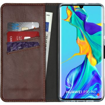 Selencia Echt Lederen Bookcase Huawei P30 Pro - Bruin