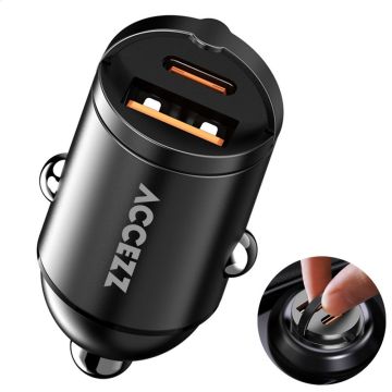 <div>Met de Accezz autolader laad je onderweg razendsnel je apparaten op. Dankzij de USB-C en USB-A poort en ondersteuning voor Power Delivery 3.0 en Quick Charge 3.0 technologie, kun je ook snelladen of twee apparaten tegelijk opladen. En met 65 watt ver