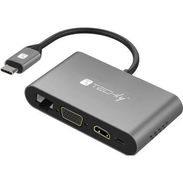 Techly USB-C to HDMI/VGA/USB3/RJ45 Multiport Adapter