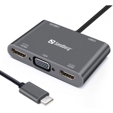 USB-C Dock 2xHDMI+1xVGA+USB+PD