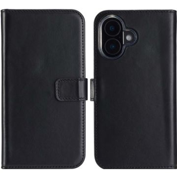 Selencia Echt Lederen Bookcase iPhone 16 - Zwart