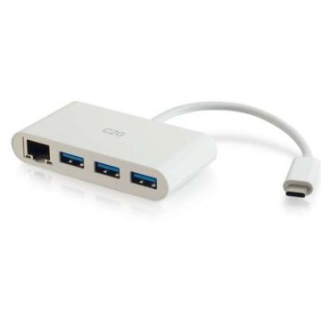 C2G USB C Ethernet and 3 Port USB Hub White - Hub