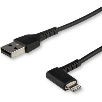 StarTech.com Premium USB-A naar Lightning Kabel 1m Zwart -  Robuuste 90° haakse USB Type A naar Lightning Charge & Sync Oplaadkabel met Aramide Vezels