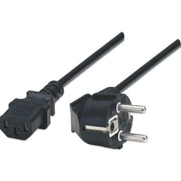 Manhattan Power CordCable, Euro 2-pin plug (CEE 74) to C13 Female (kettle lead), 1.8m, 16A, Black, Lifetime Warranty, Polybag - Voedingskabel