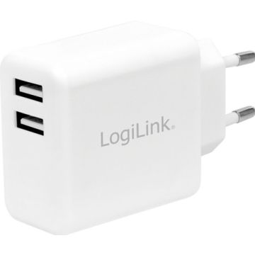 Adap Logilink USB Wall Charger 2 Port white 2x USB-AF, 12W