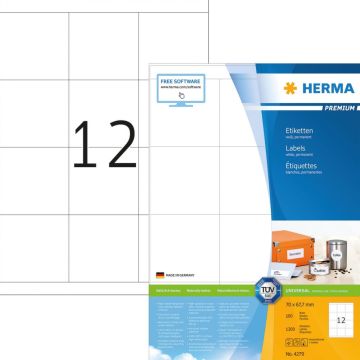 Herma 4279 Etiketten wit 70x67,7 Premium A4 1200 st.