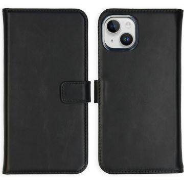 Selencia Echt Lederen Bookcase iPhone 15 Plus - Zwart